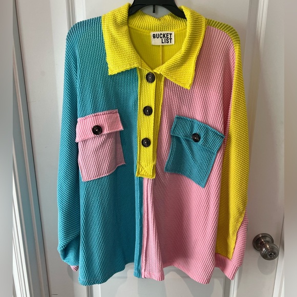 BUCKETLIST Colorful Textured Shirt with Button Detail size medium oversized - Picture 1 of 16